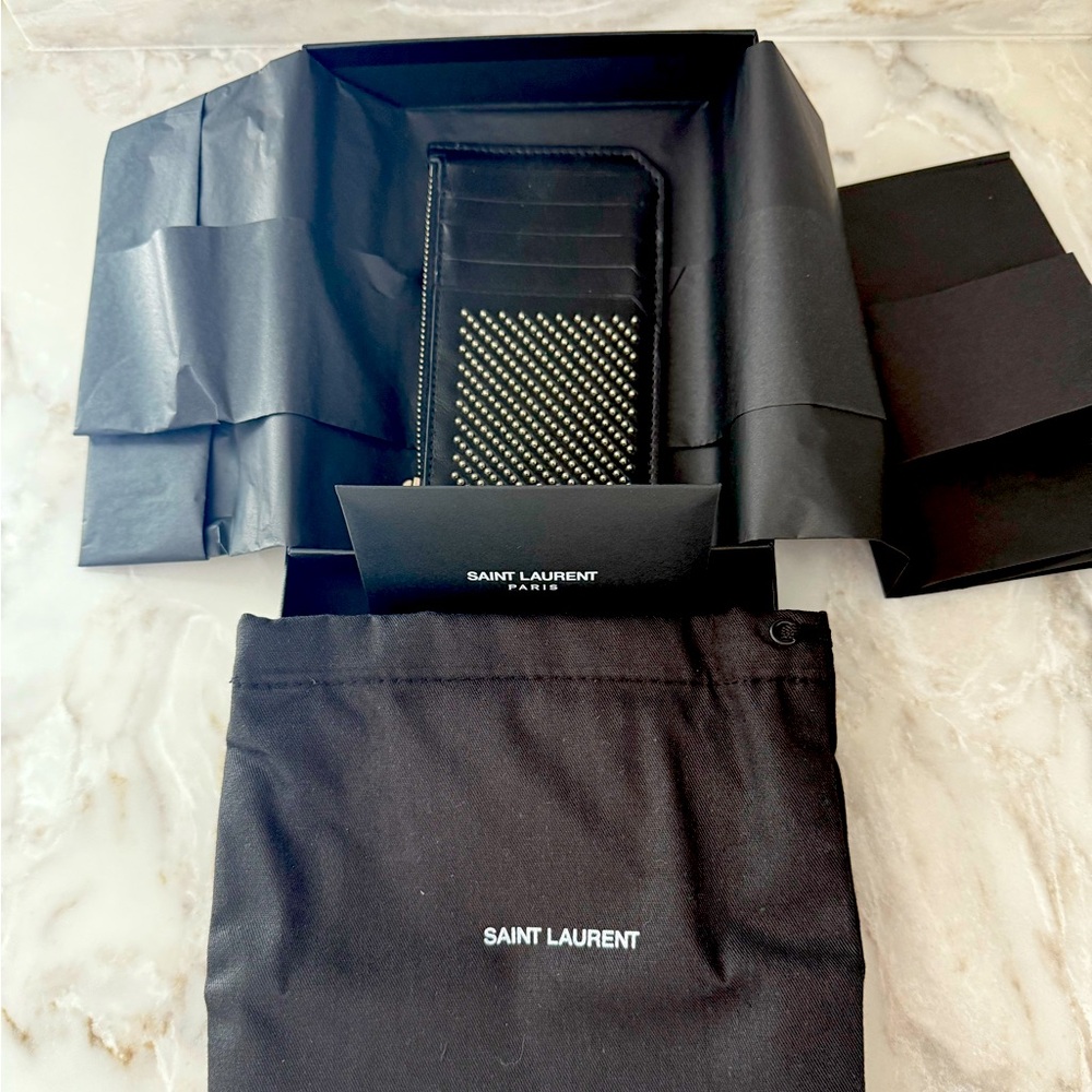 YSL Fragments zippered card black